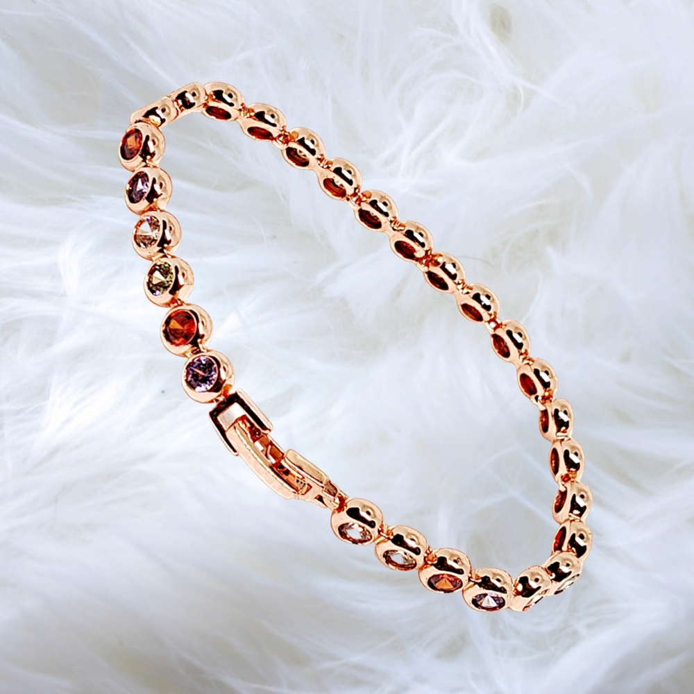 Rose Gold Overlay over German Silver Bracelet with Multicolor Sapphires - Picture 4 of 8